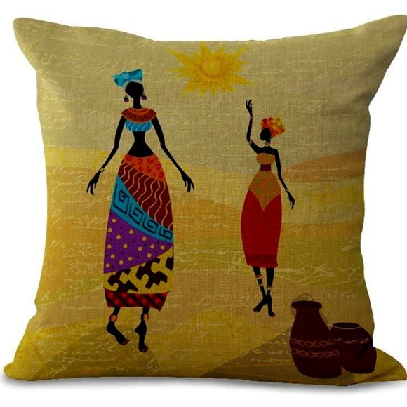 Vintage Red Hens Other - Cotton & Linen Pillowcase-Two African Women